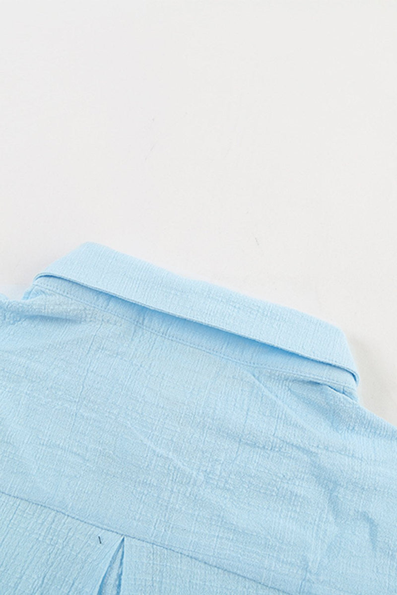 Sky Blue Turn-down Collar Button Front Sleeveless Shirt