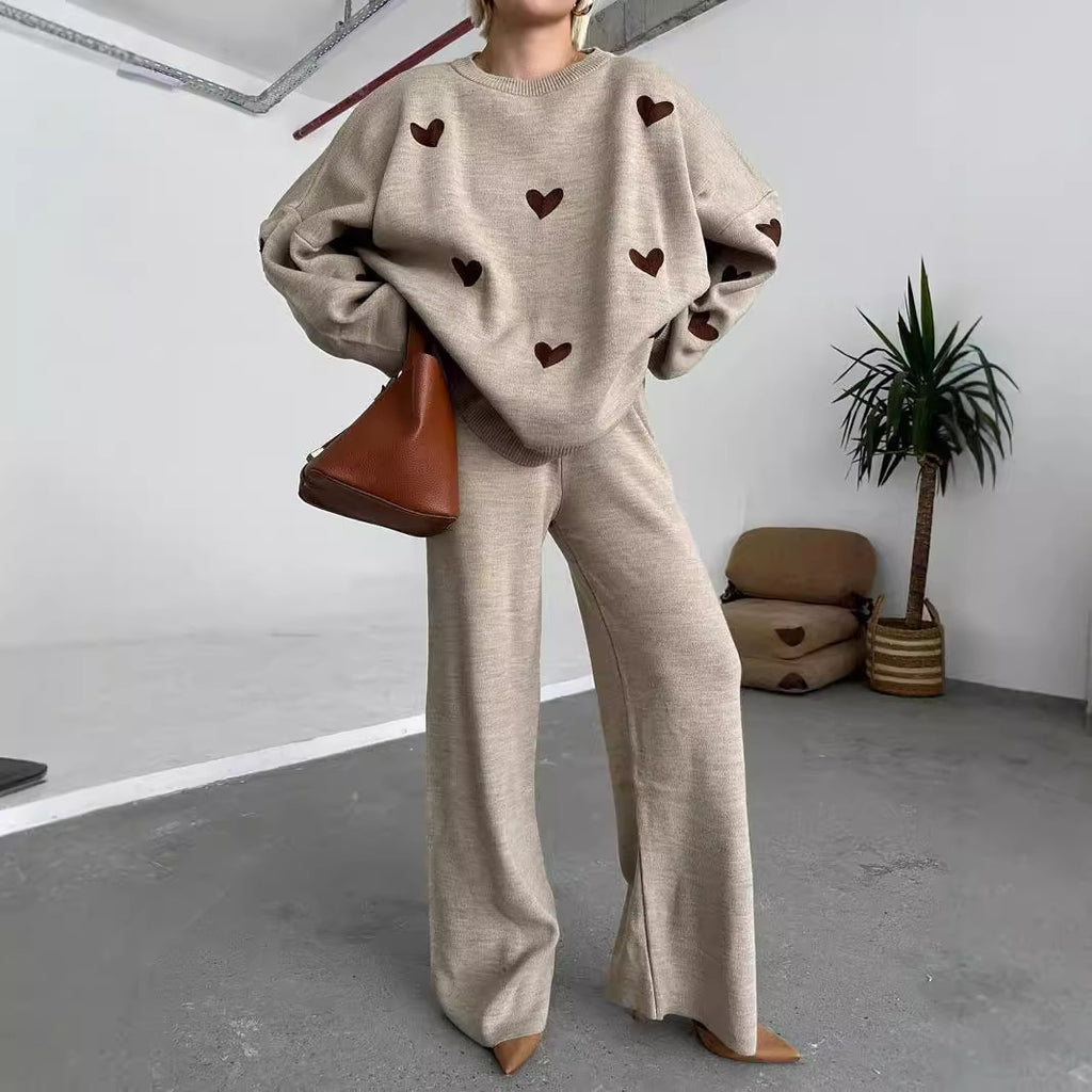 Heart Knitted Pants Outfit Top Two-piece Set (11477630681356)