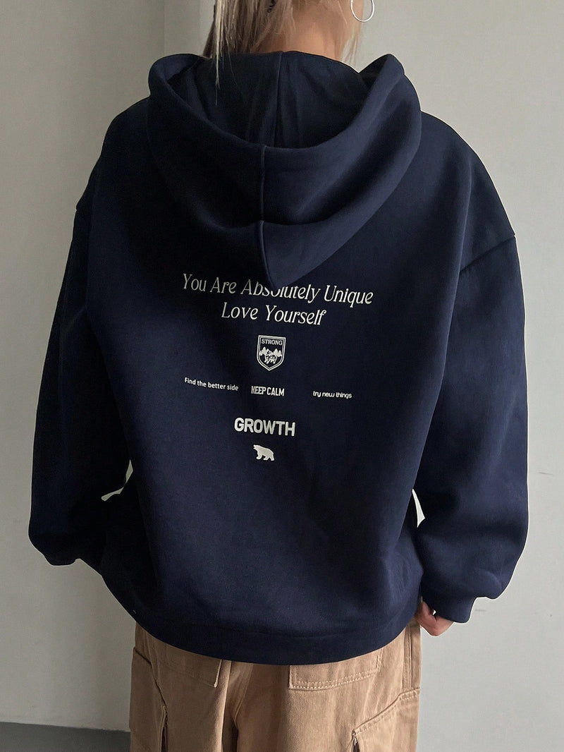 Graphic Drop Shoulder Kordelzug Thermofutter Hoodie