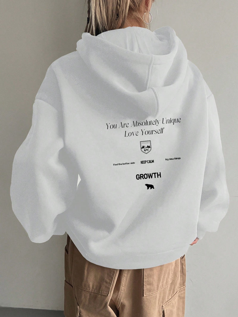 Graphic Drop Shoulder Kordelzug Thermofutter Hoodie