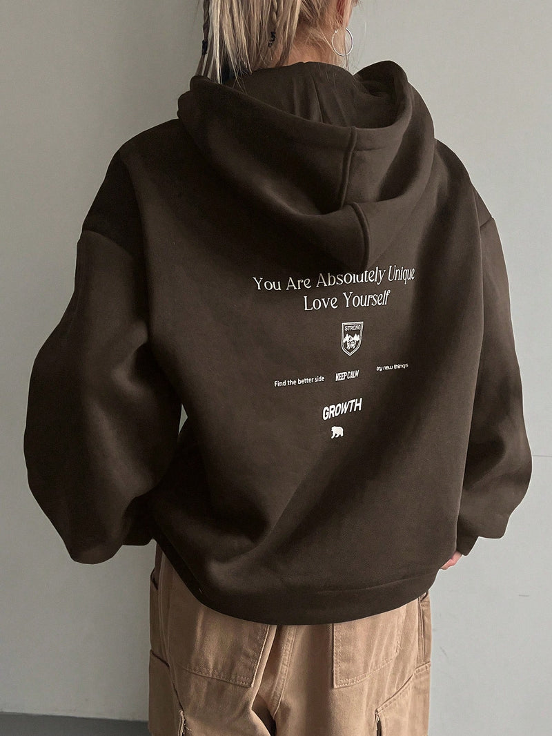 Graphic Drop Shoulder Kordelzug Thermofutter Hoodie