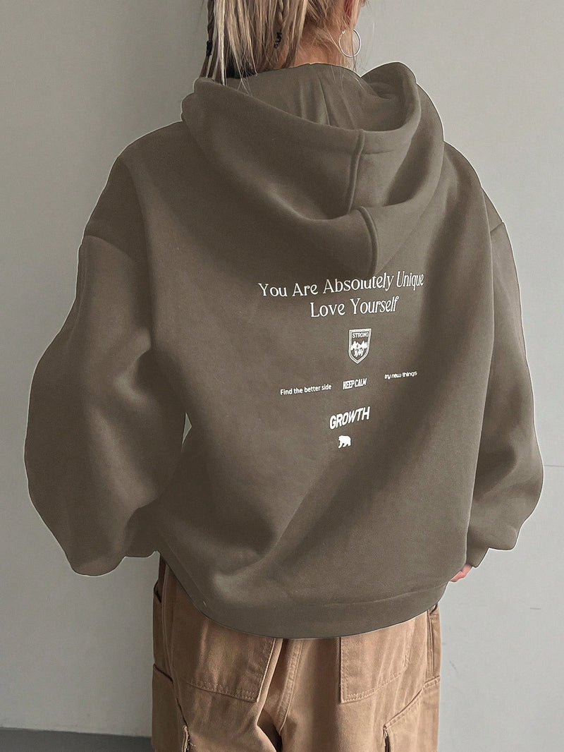 Graphic Drop Shoulder Kordelzug Thermofutter Hoodie