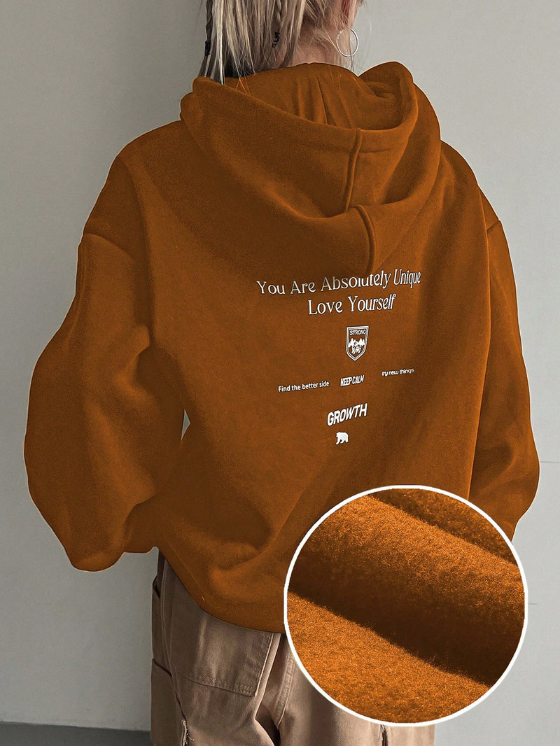 Graphic Drop Shoulder Kordelzug Thermofutter Hoodie