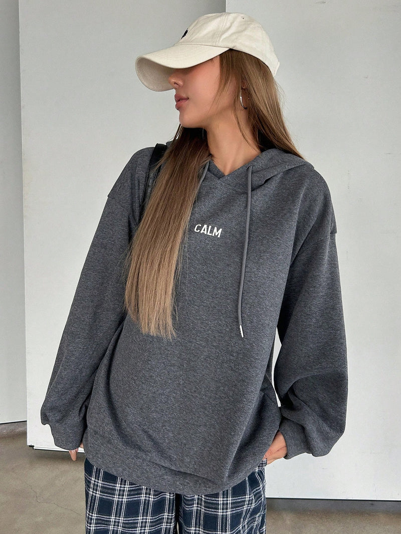 Graphic Drop Shoulder Kordelzug Thermofutter Hoodie