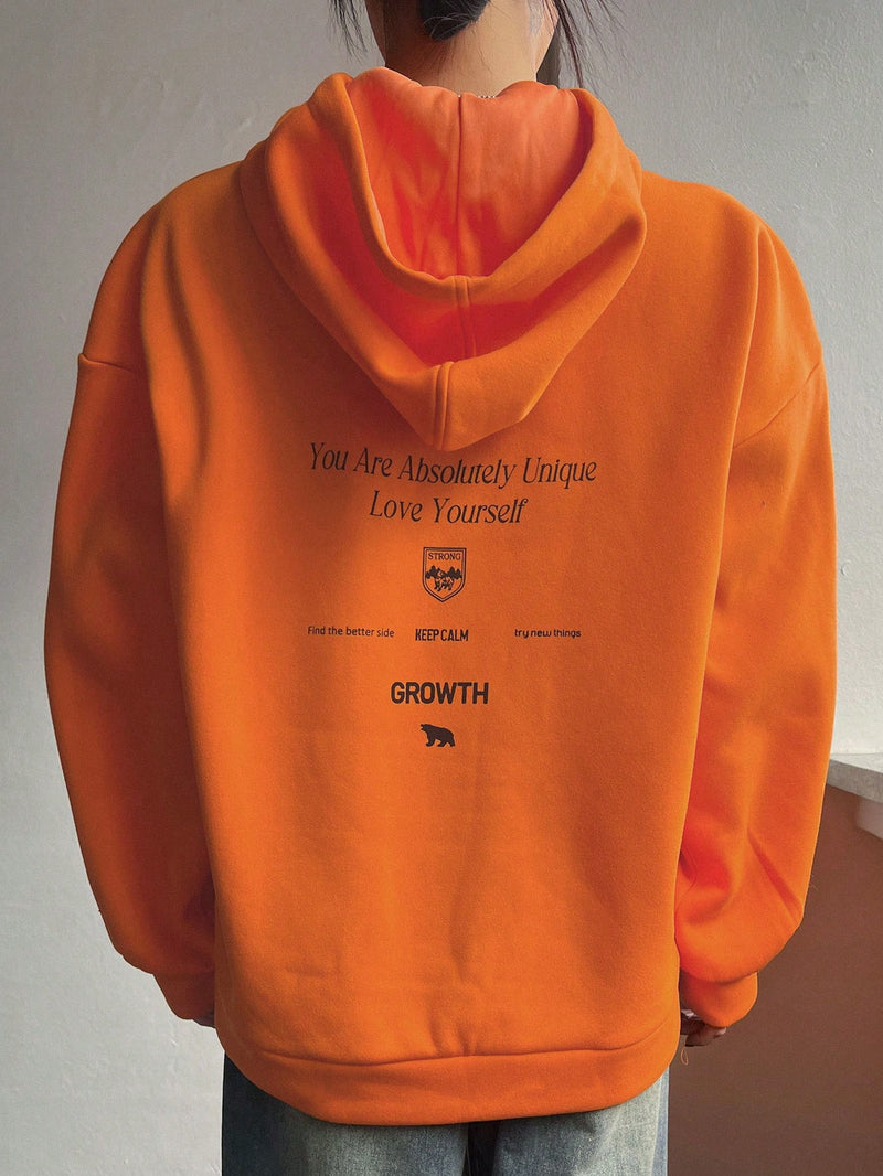 Graphic Drop Shoulder Kordelzug Thermofutter Hoodie