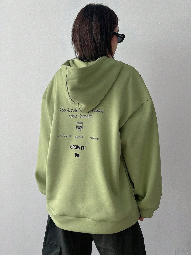 Graphic Drop Shoulder Kordelzug Thermofutter Hoodie