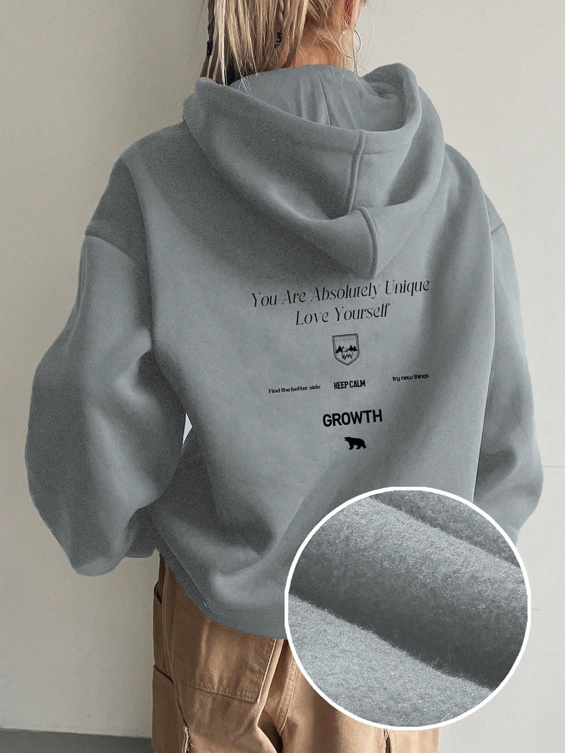 Graphic Drop Shoulder Kordelzug Thermofutter Hoodie