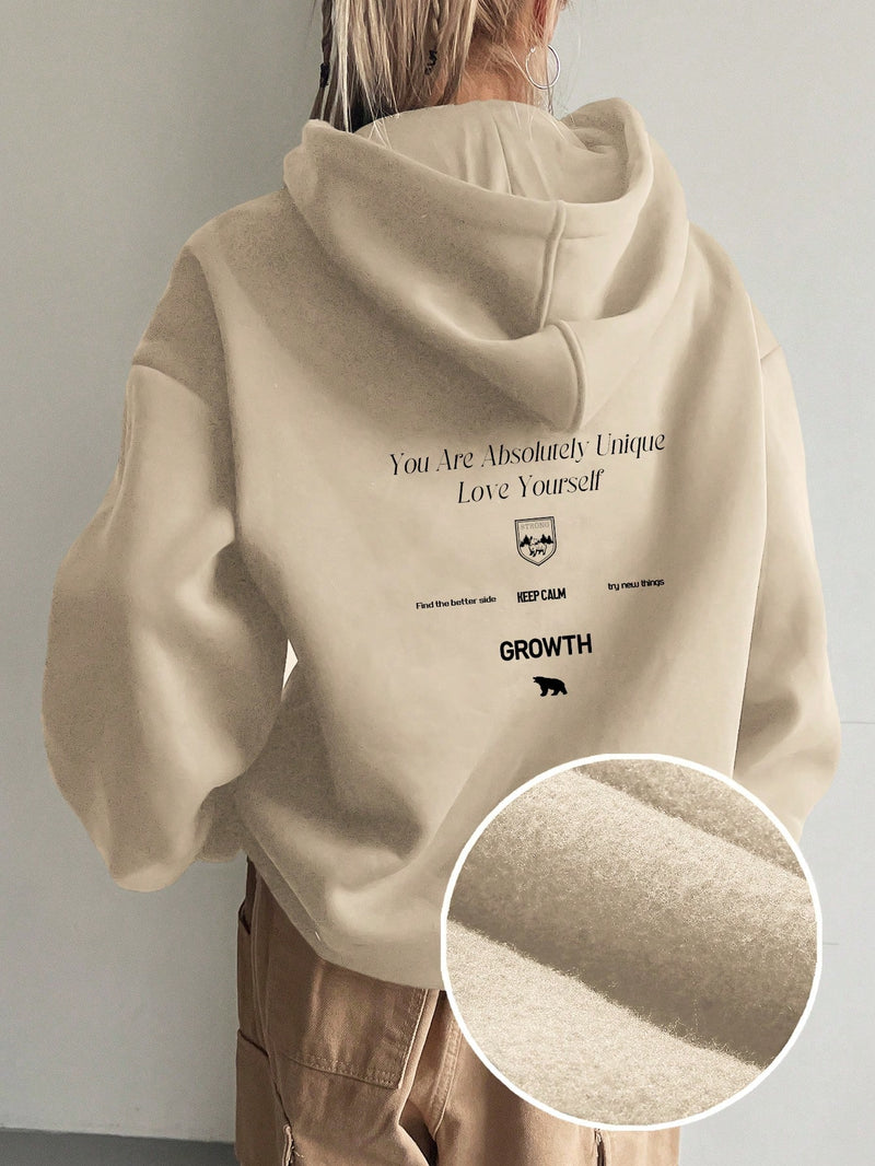 Graphic Drop Shoulder Kordelzug Thermofutter Hoodie