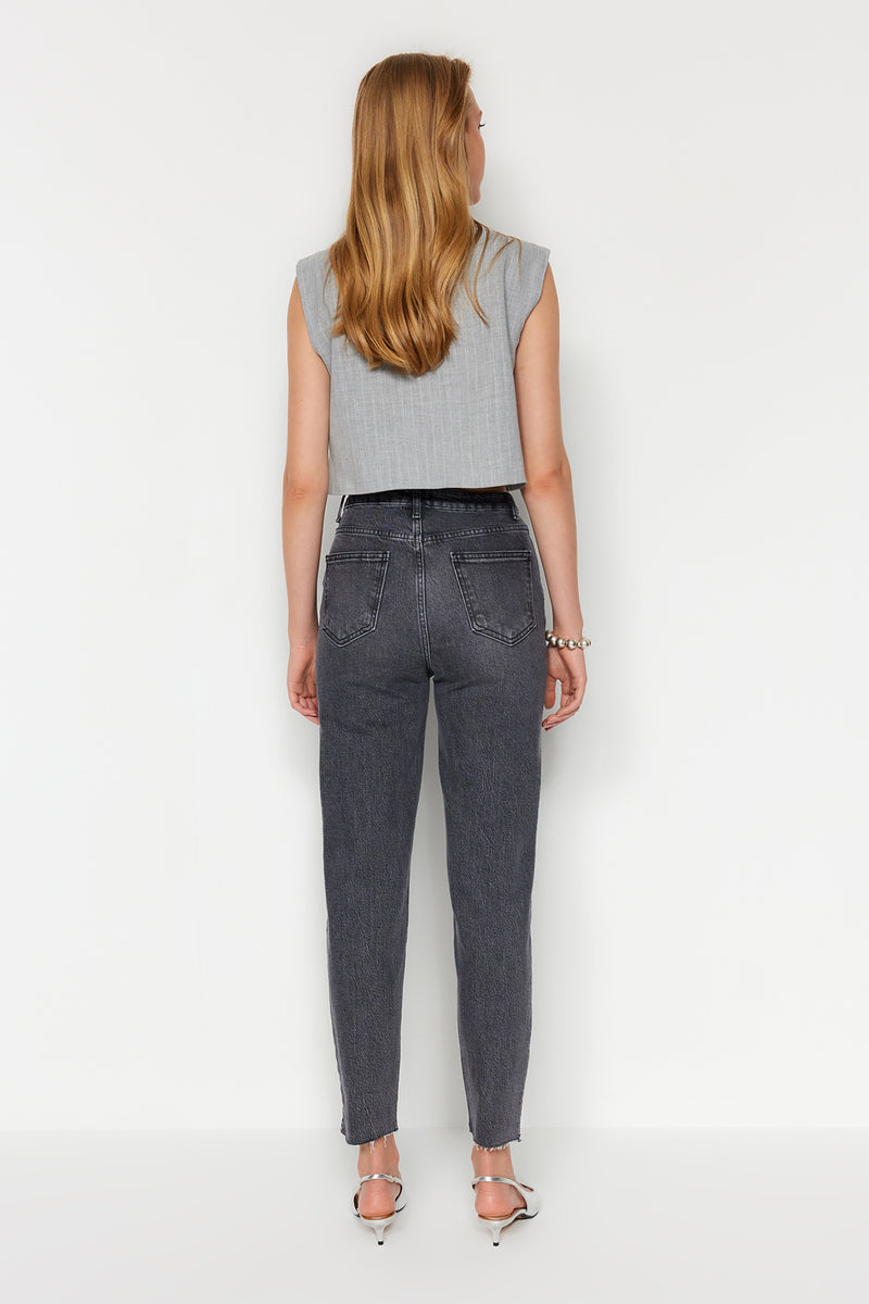 Hellblaue Slim-Mom-Jeans mit hoher Taille