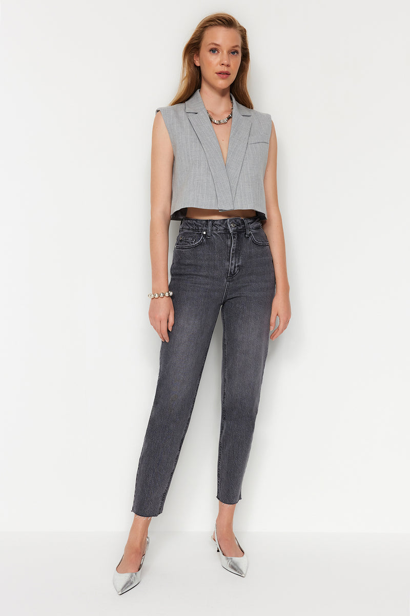 Hellblaue Slim-Mom-Jeans mit hoher Taille