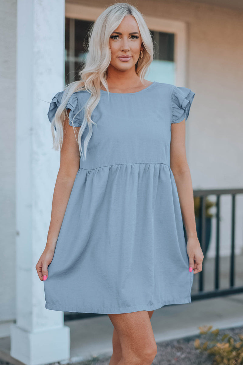 Flutter Sleeve Ruched Denim Casual Dress