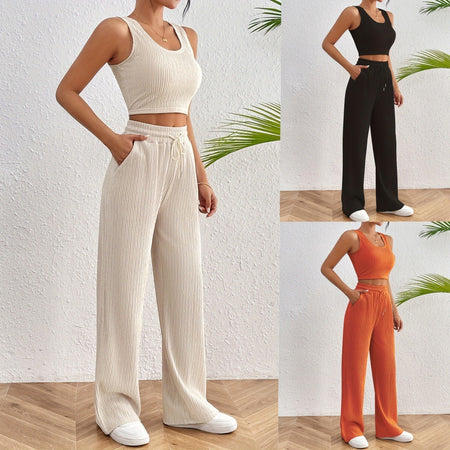 Women's Sports Fashion Casual Vest Loose Trousers Two-piece Set (11477630583052)