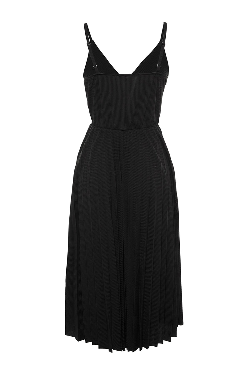 Grünes Midi-Kleid mit offener Taille/Skater, zweireihig, plissiert, dehnbar, Strickkleid