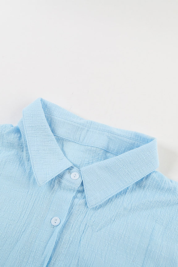 Sky Blue Turn-down Collar Button Front Sleeveless Shirt