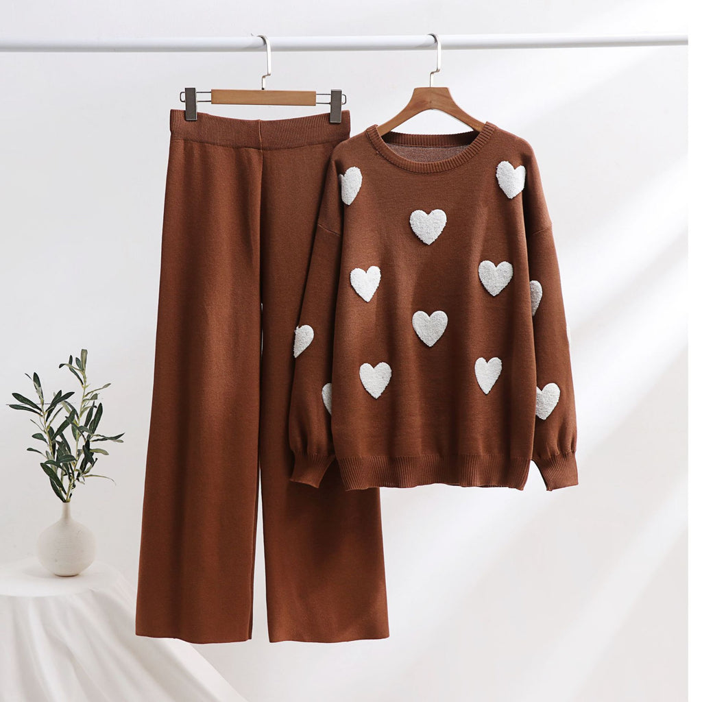 Heart Knitted Pants Outfit Top Two-piece Set (11477630681356)