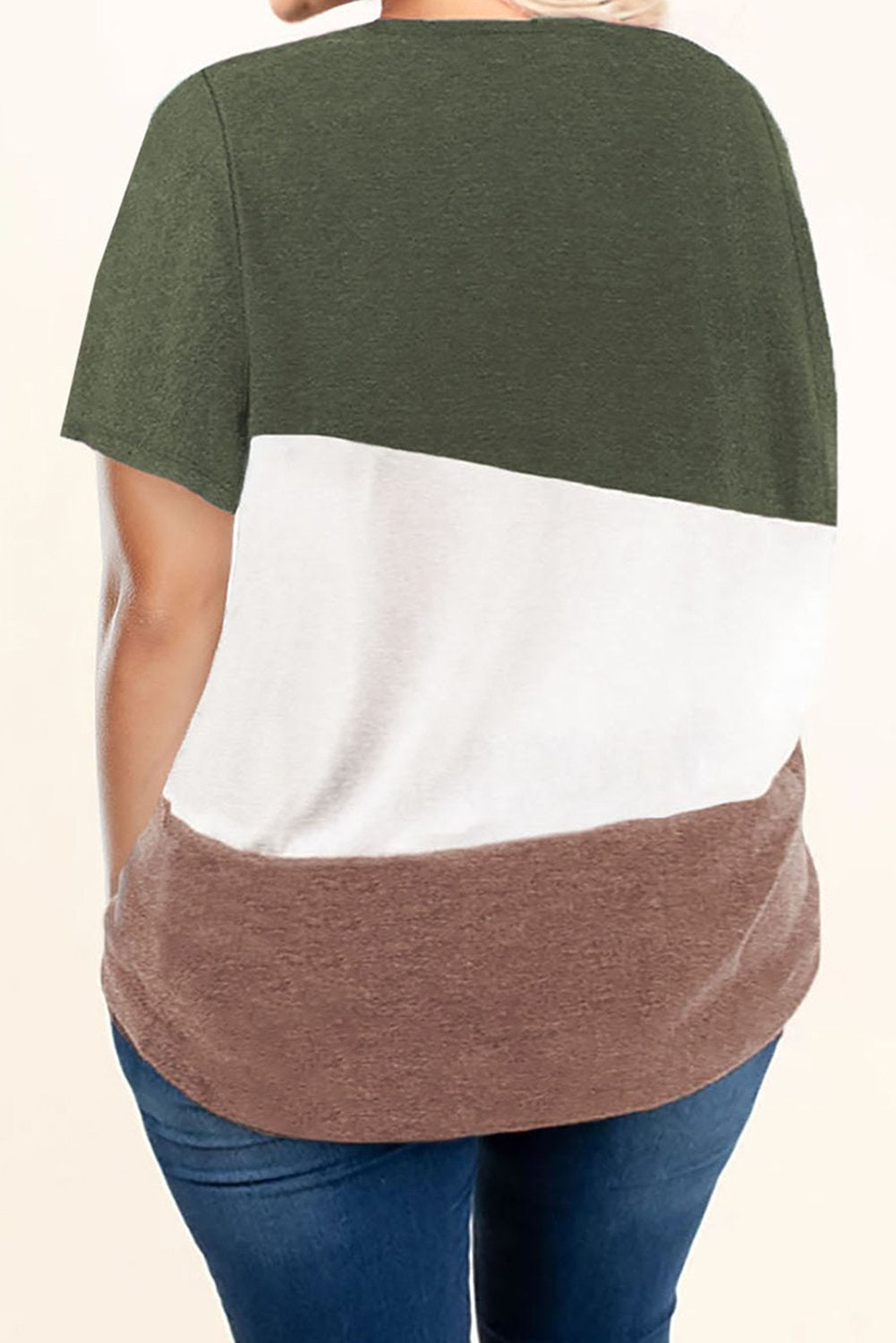 Women's Short Sleeve Crew Neck Green Colorblock Plus Size Tee