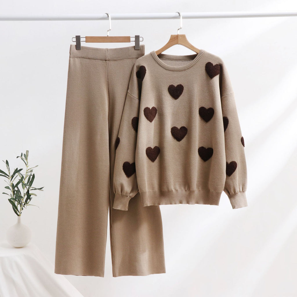 Heart Knitted Pants Outfit Top Two-piece Set (11477630681356)