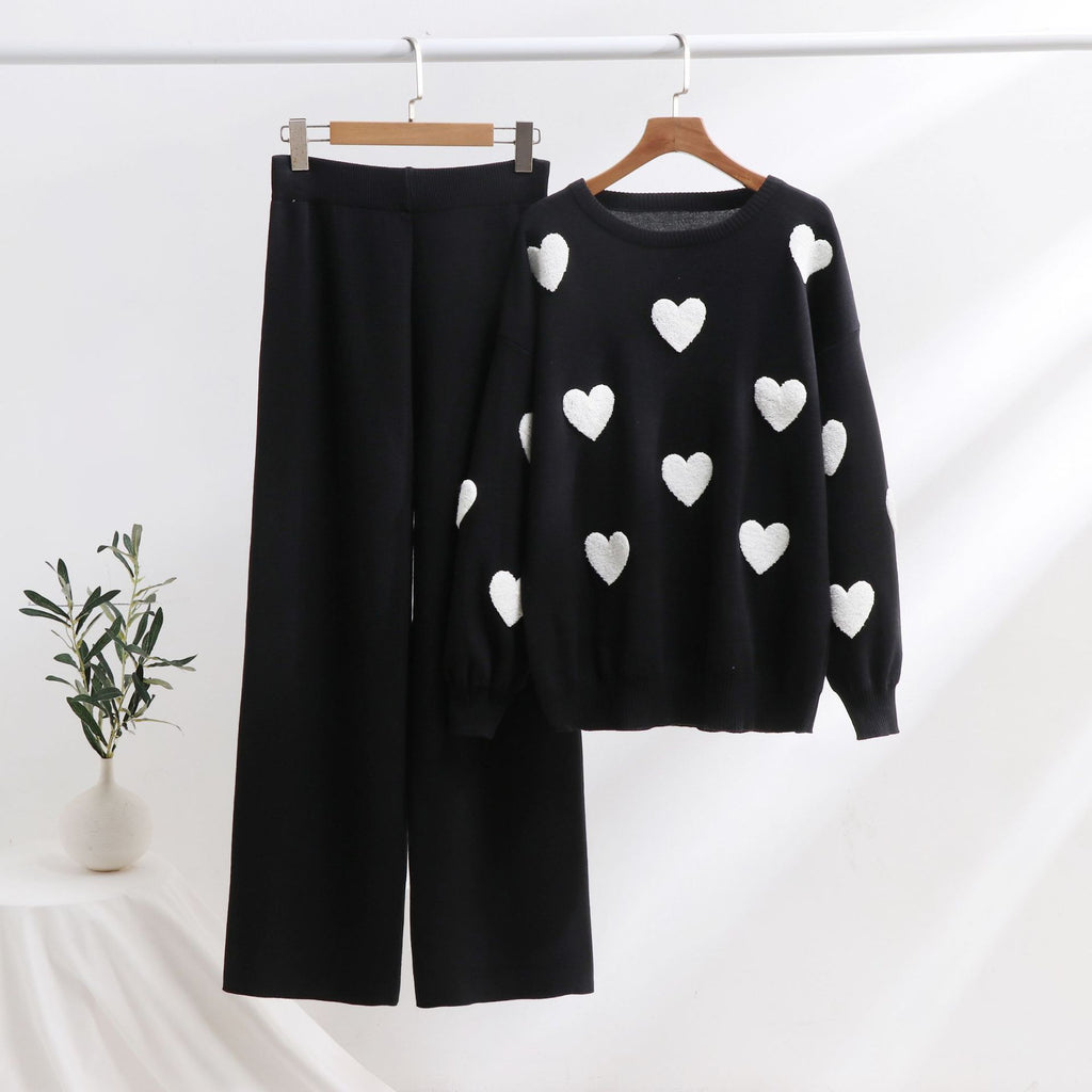 Heart Knitted Pants Outfit Top Two-piece Set (11477630681356)
