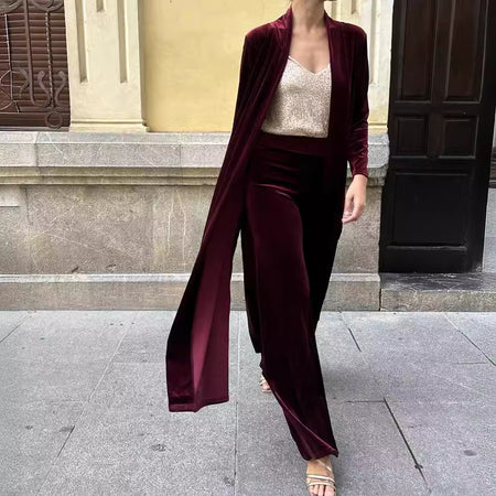 Velvet New Autumn And Winter Temperament Coat Casual Pants Thick Two-piece Suit Fashion Women (11477630222604)