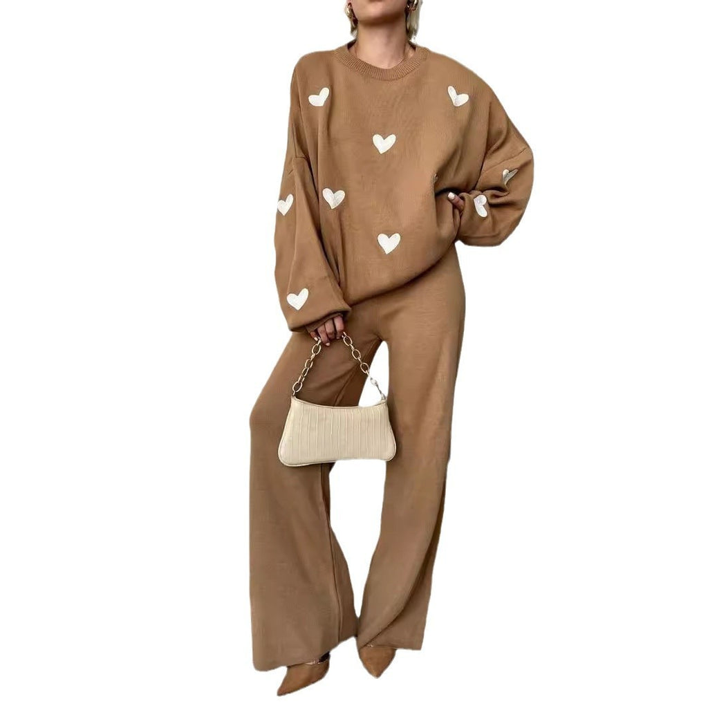 Heart Knitted Pants Outfit Top Two-piece Set (11477630681356)