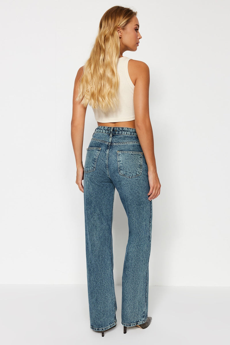 Anthrazitfarbene Jeans mit hoher Taille und weitem Bein