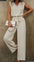 Women Solid Color Sleeveless Top With Notch Neckline And Belted Long Pants Set (11477630451980)