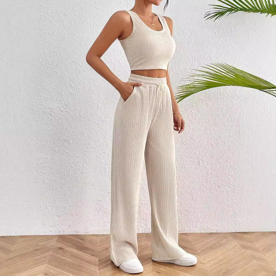 Women's Sports Fashion Casual Vest Loose Trousers Two-piece Set (11477630583052)