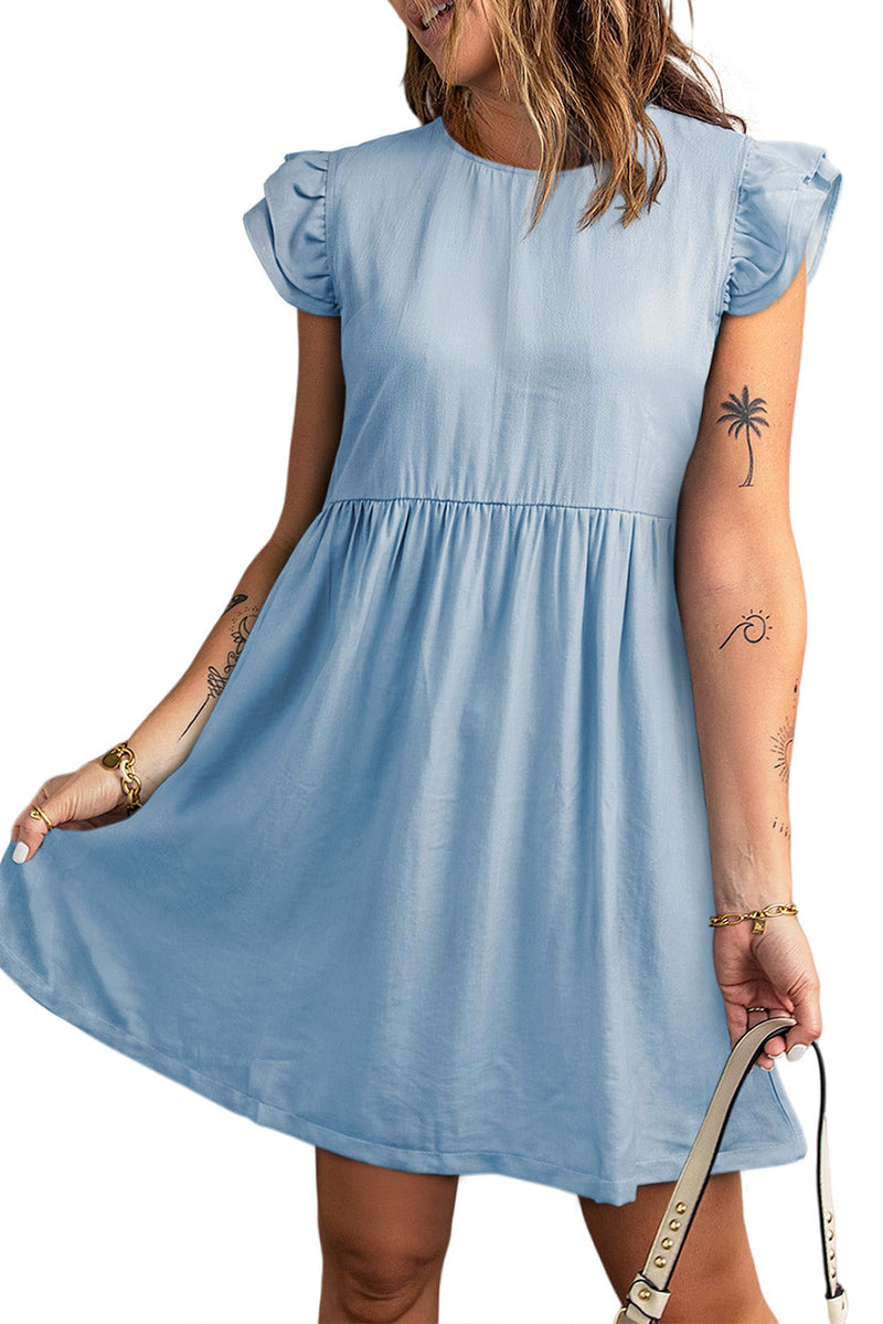 Flutter Sleeve Ruched Denim Casual Dress