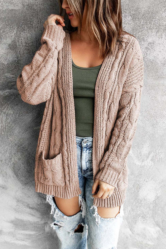 Brown Drop-shoulder Open Front Knitted Sweater