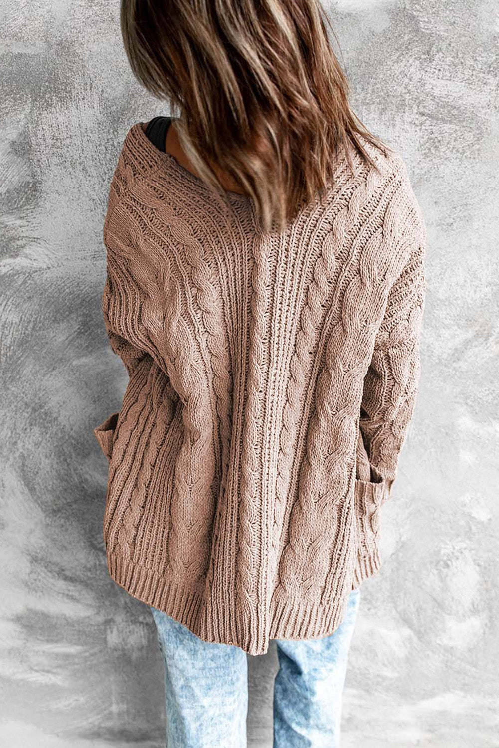 Brown Drop-shoulder Open Front Knitted Sweater