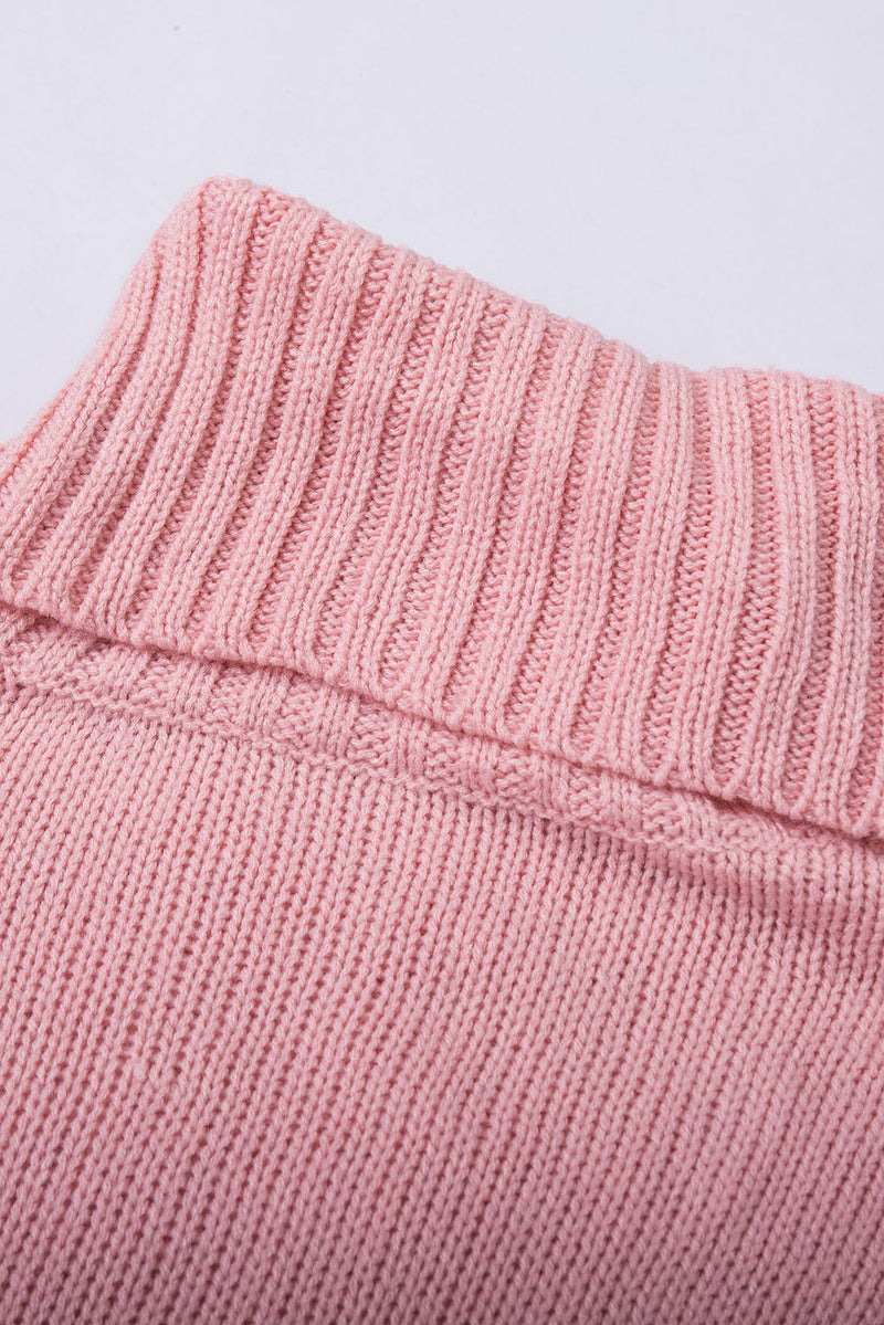 Casual Pink Turtleneck Braided Knitted Vest