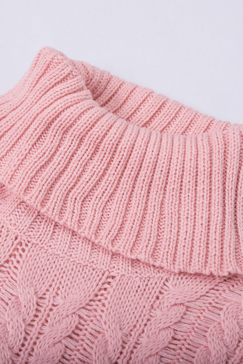 Casual Pink Turtleneck Braided Knitted Vest