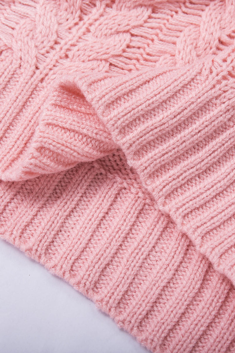 Casual Pink Turtleneck Braided Knitted Vest