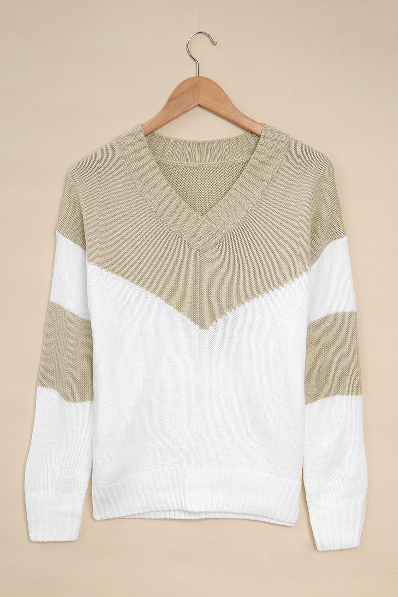 Colorblock V Neck Sweater