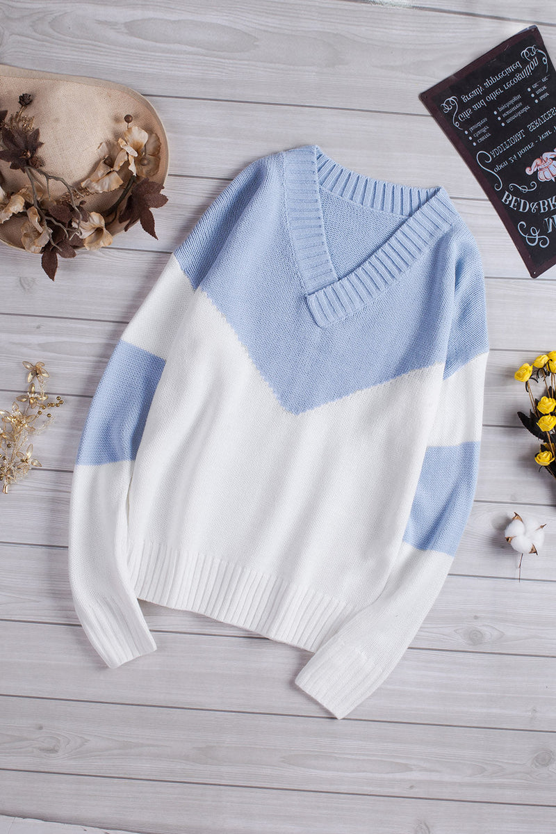 Colorblock V Neck Sweater