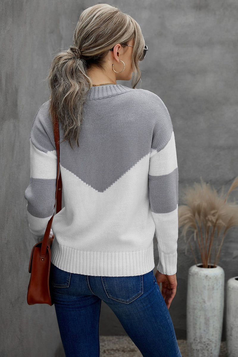 Chunky Colorblock V Neck Casual Sweater