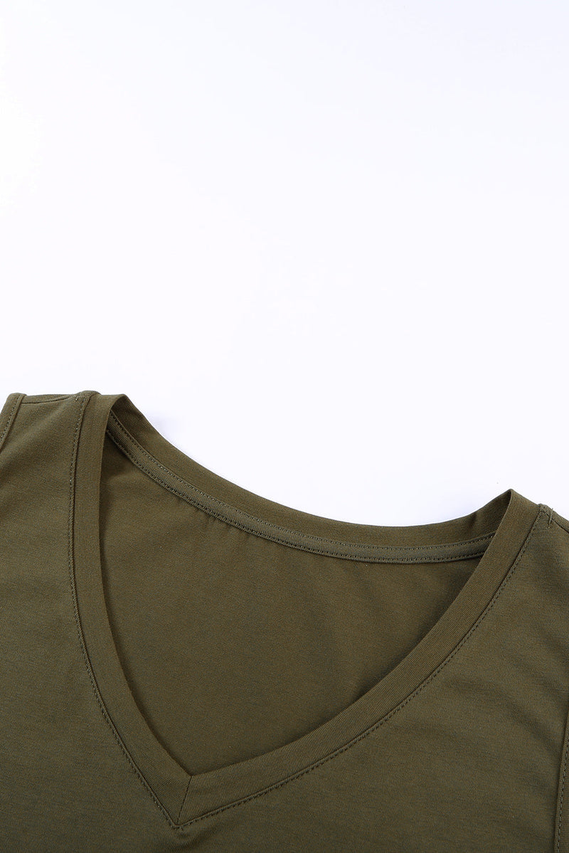 Classic Green V Neck Chest Pocket Tank Mini Dress