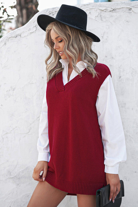 Fall Red Knit Pullover Sweater Vest