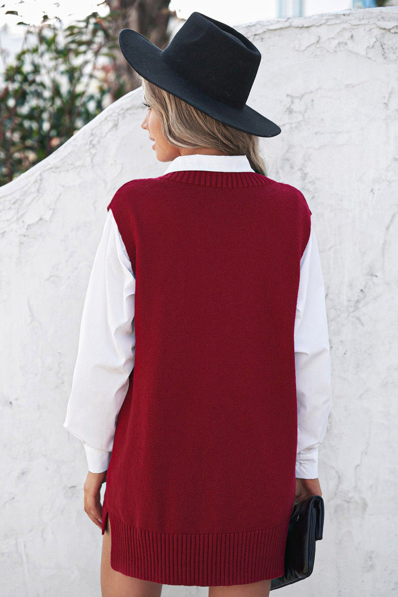 Fall Red Knit Pullover Sweater Vest