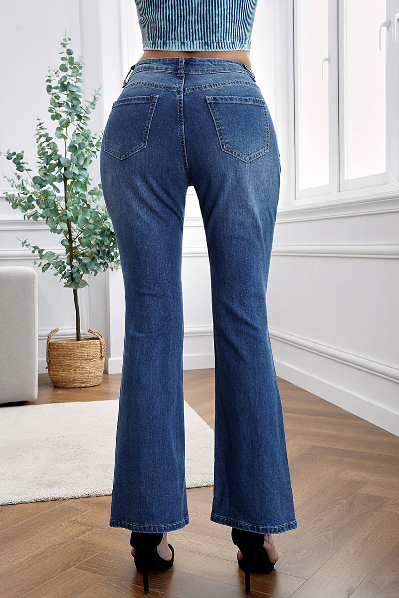 Fashion Blue High Waist Distressed Bell Jeans