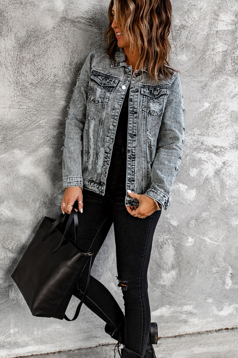 Gray Distressed Jean Jacket