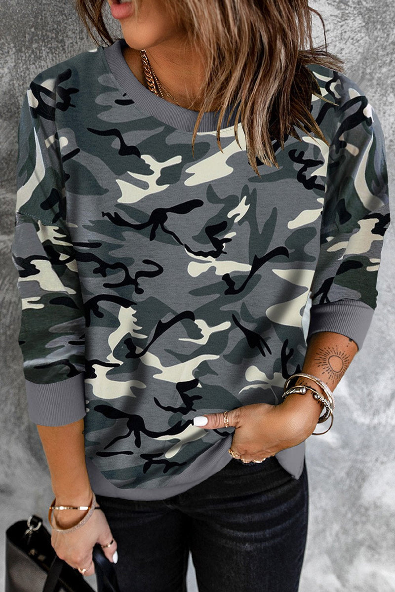 Womens Green Camouflage Pullover Sweatshirt