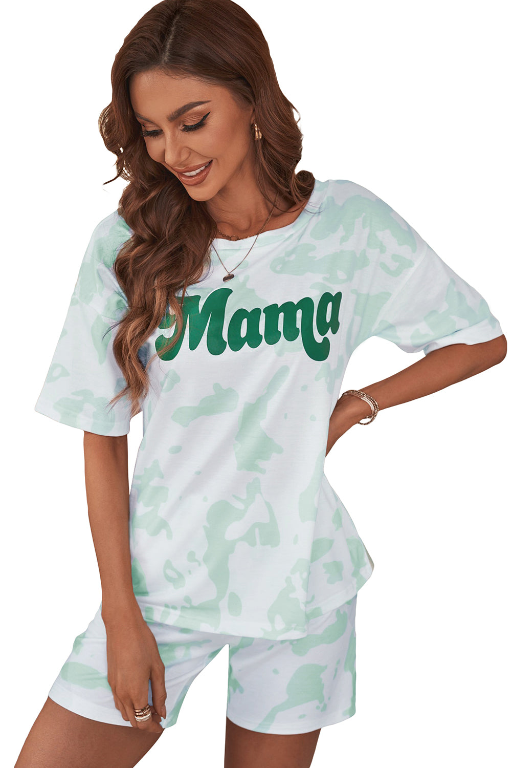 Green Mama Tie-dye Print Short Lounge Set