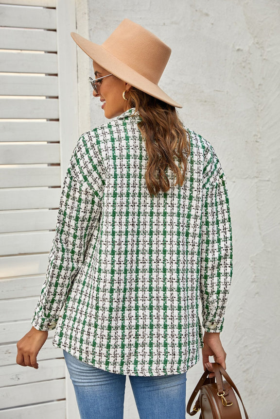 Green Plaid Pocket Knitted Shacket