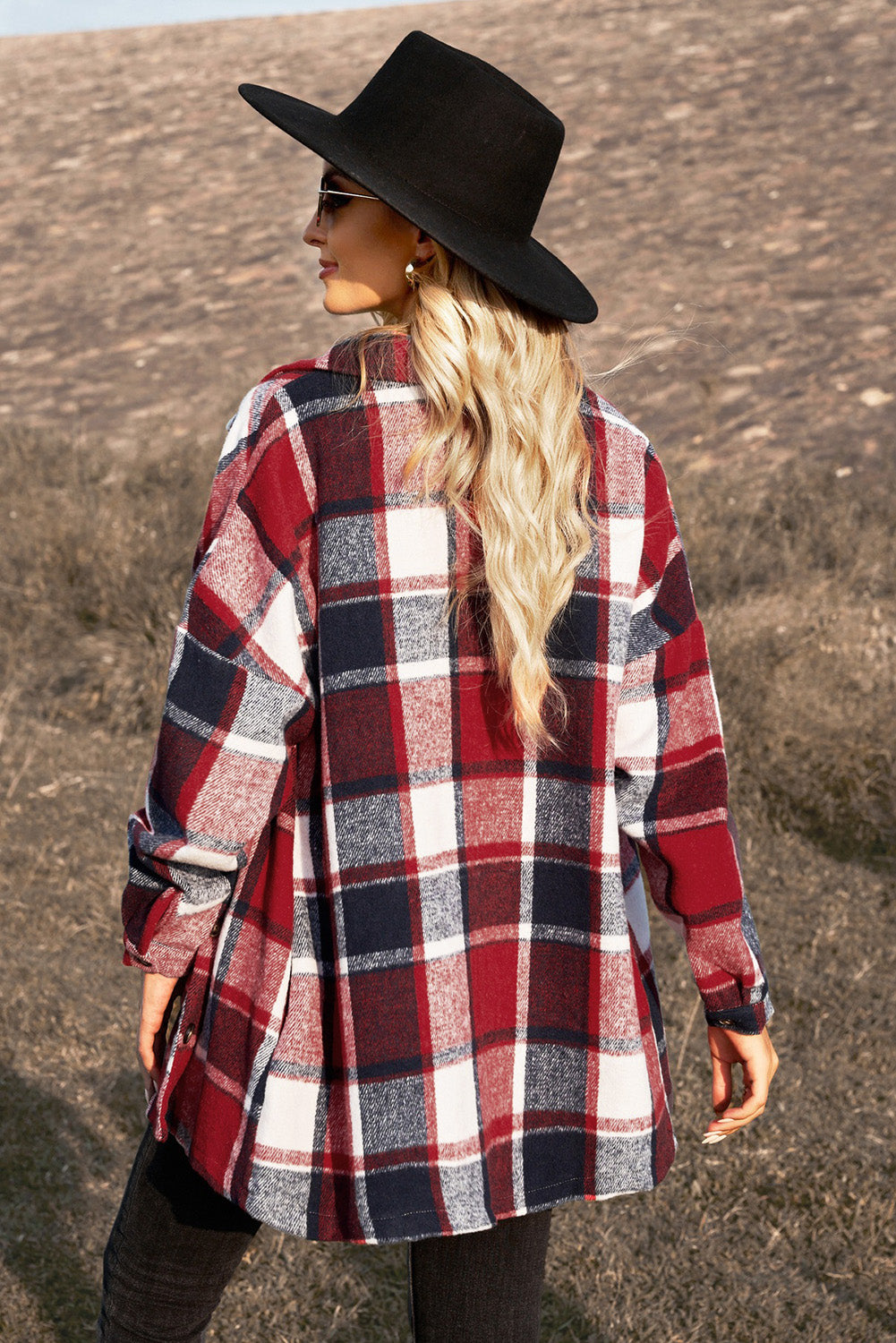 High Quality Red Plaid Print Buttoned Shirt Jacket