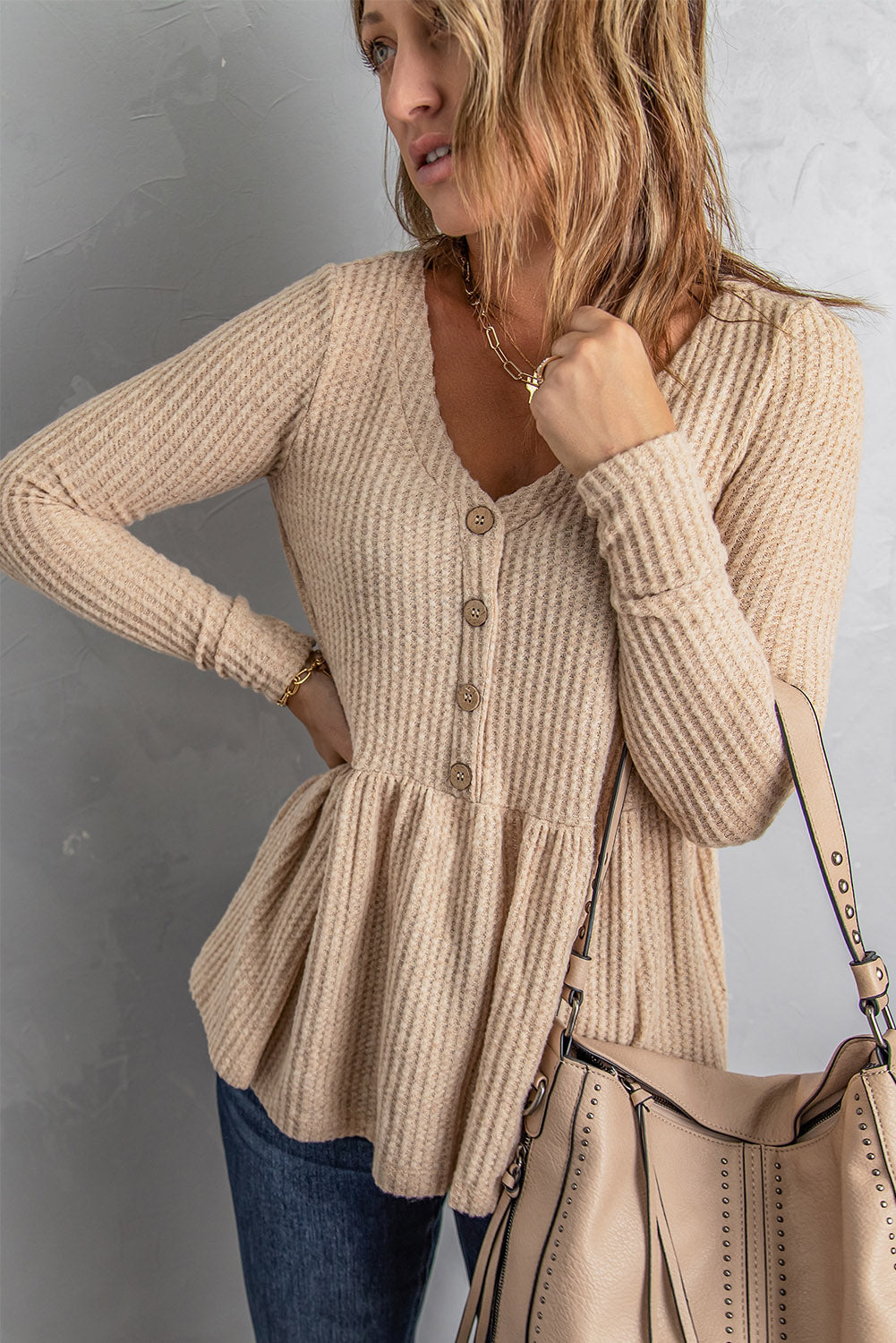 Waffle Long Sleeve Knit Top