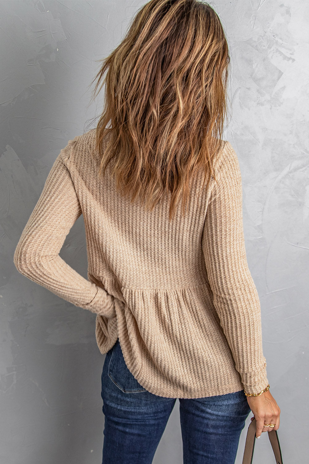 Waffle Long Sleeve Knit Top