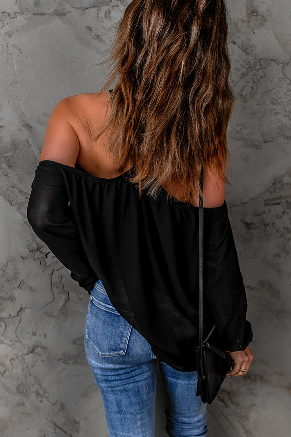 Fashion Black Halter Neck Off-shoulder Blouse