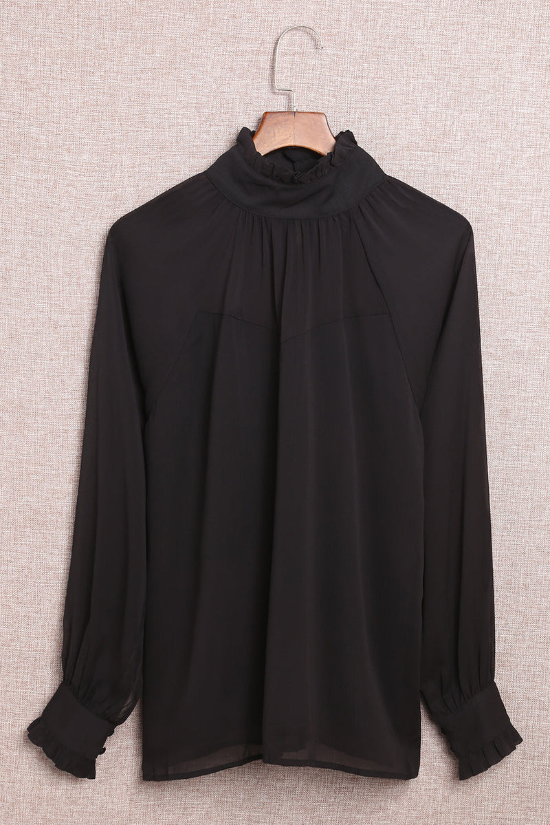 Sheer Ruffled Turtleneck Blouse