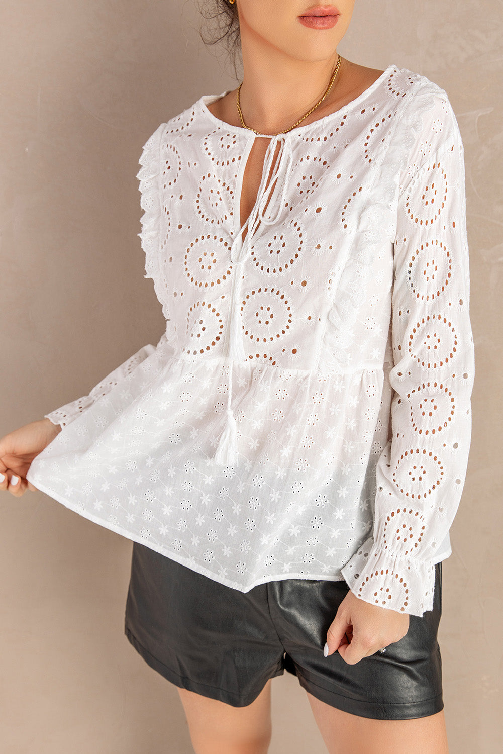 Boho White Hollow Out Blouse